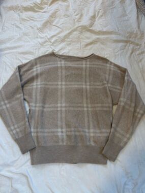 Cynthia Rowley Beige Plaid Crewneck Sweater